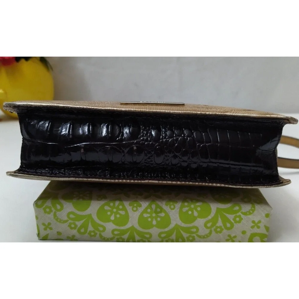 Brahmin Jillian Crossbody Croc Lizard Brown Cabana Leather Clutch Bag
